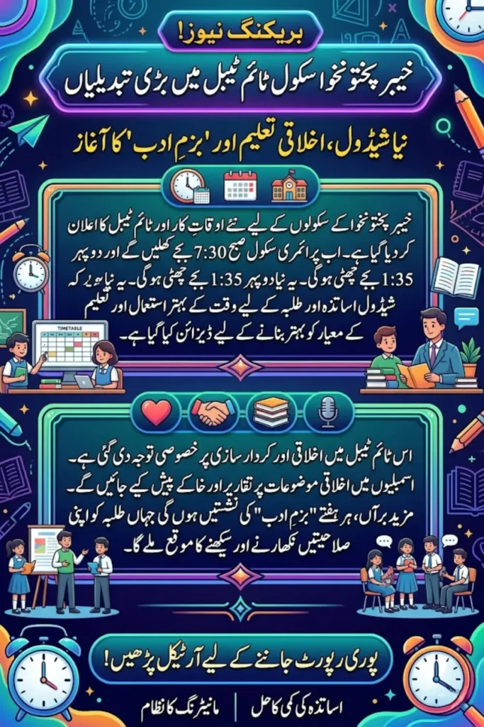 KP School Timetable Updated New Schedule, Moral Training, and Weekly Literary Sessions Introduced 