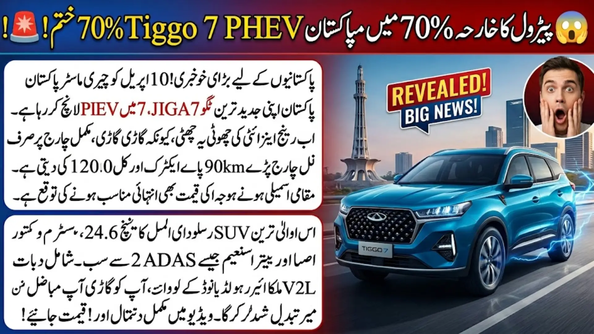Chery Tiggo 7 PHEV Launch in Pakistan: Price, Features, and Specifications Revealed April 10