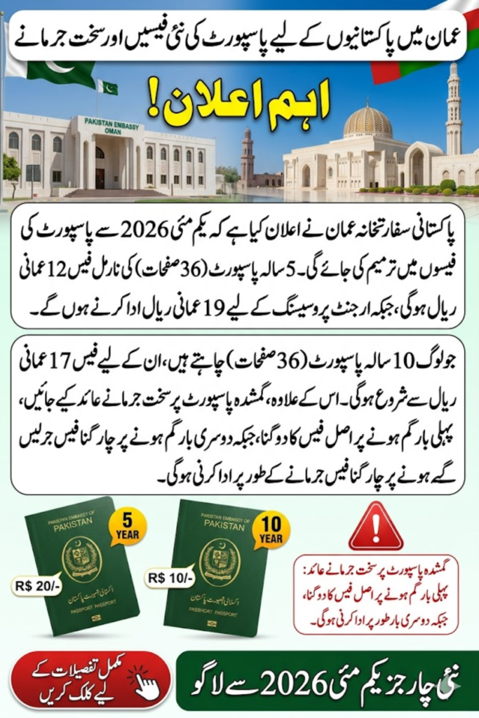 Pakistan Embassy Oman Passport Fee 2026: Revised Charges Effective May 1 and Strict Penalties for Lost Passports Announced