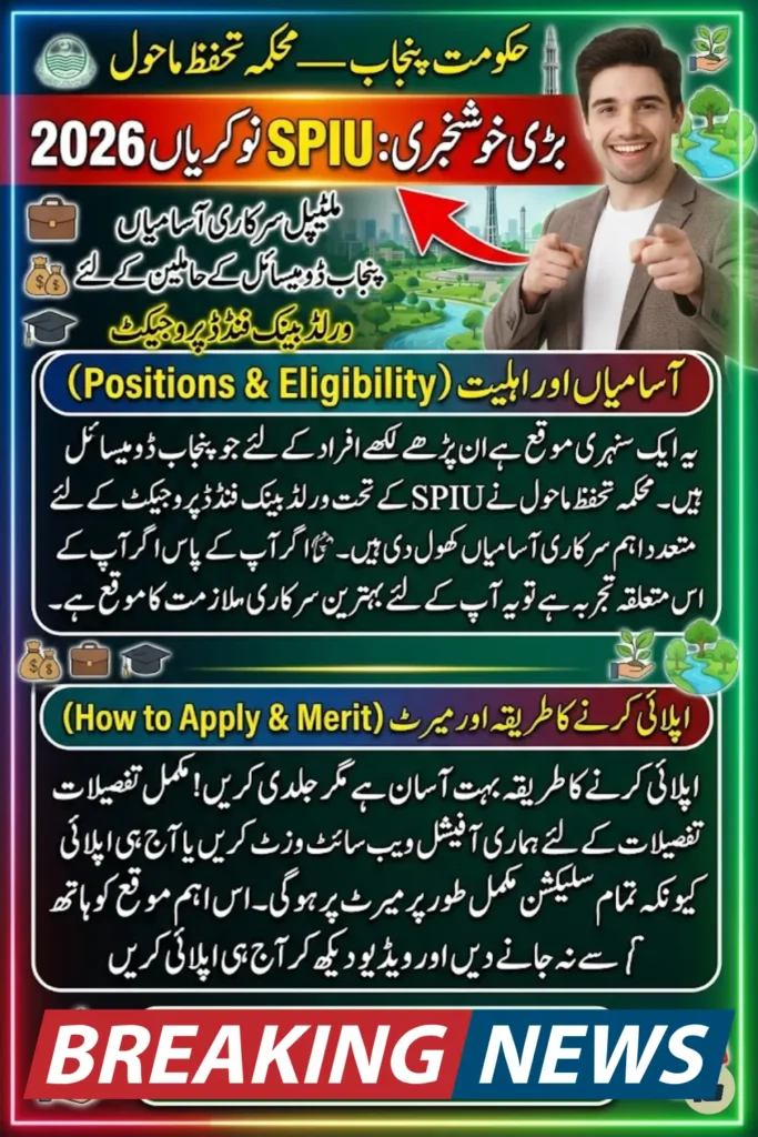 SPIU Jobs 2026 — Environment Protection Department Punjab Invites Applications for Multiple Government Posts