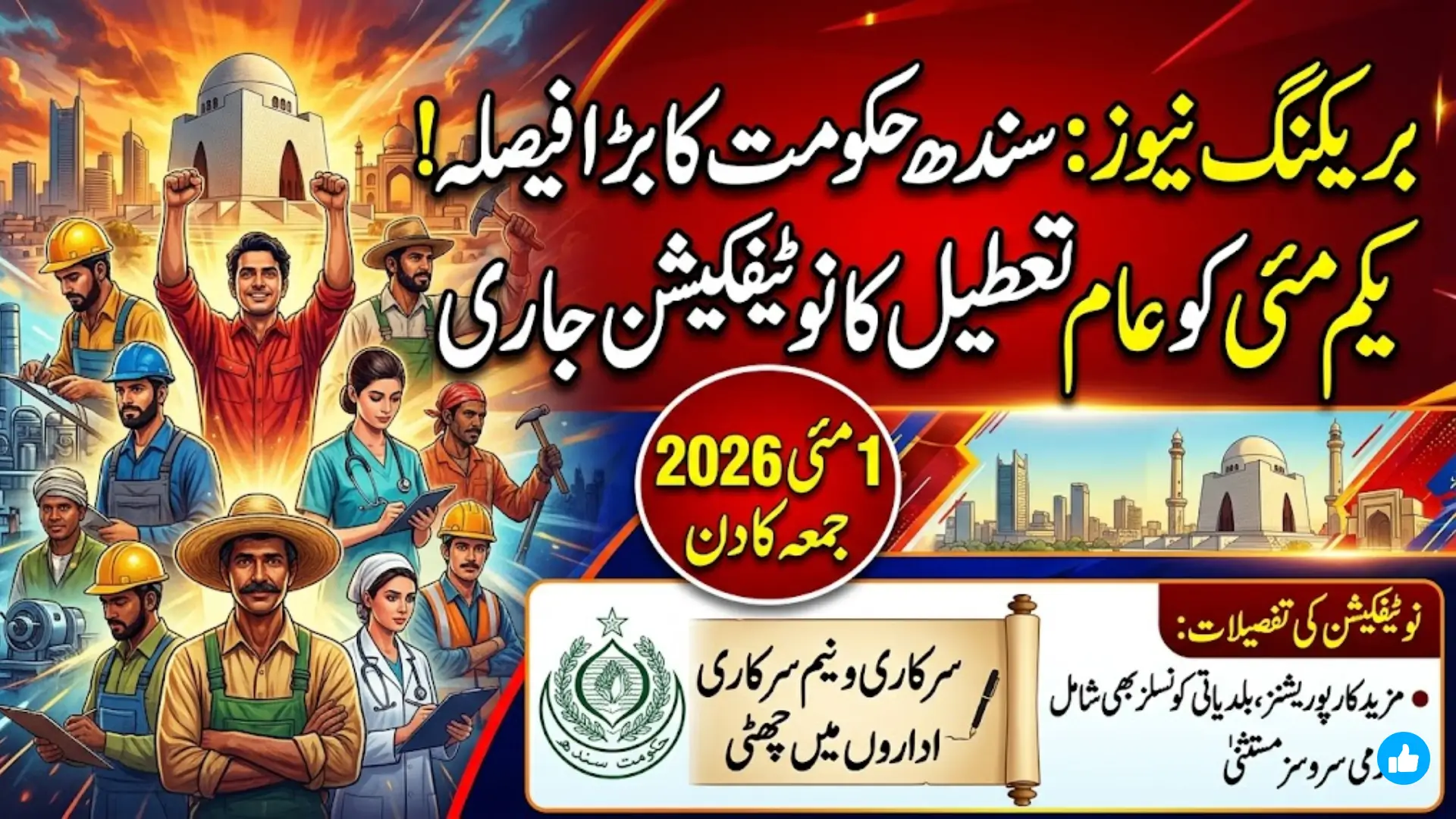 Sindh Labour Day Holiday 2026 Announced – May 1 Public Holiday Confirmed