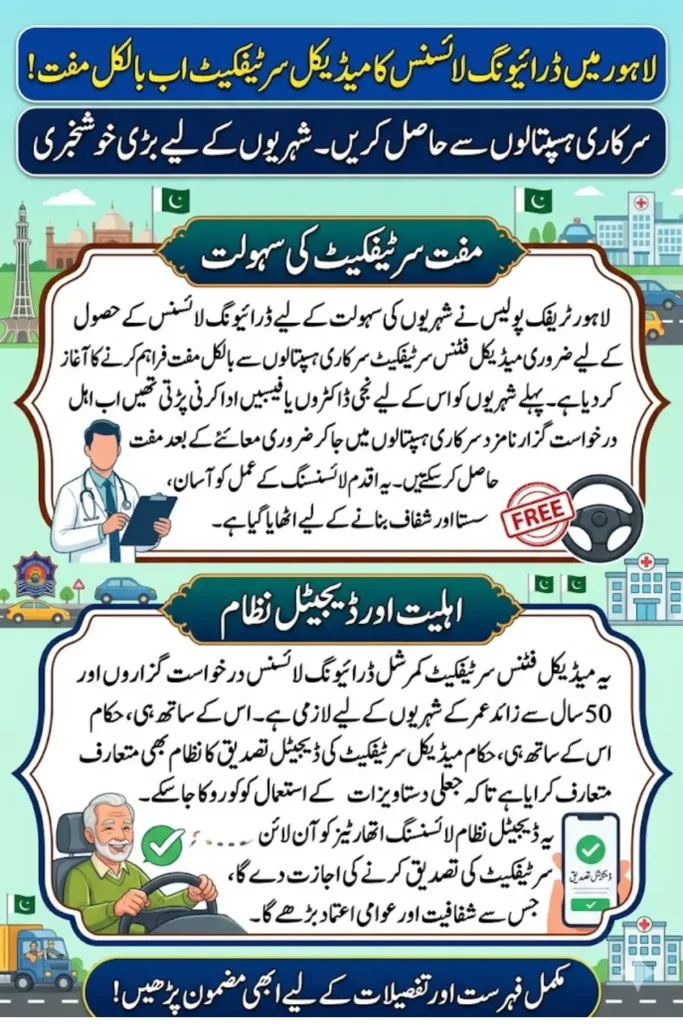Free Medical Fitness Certificate for Driving License in Lahore Now Available at Government Hospitals
