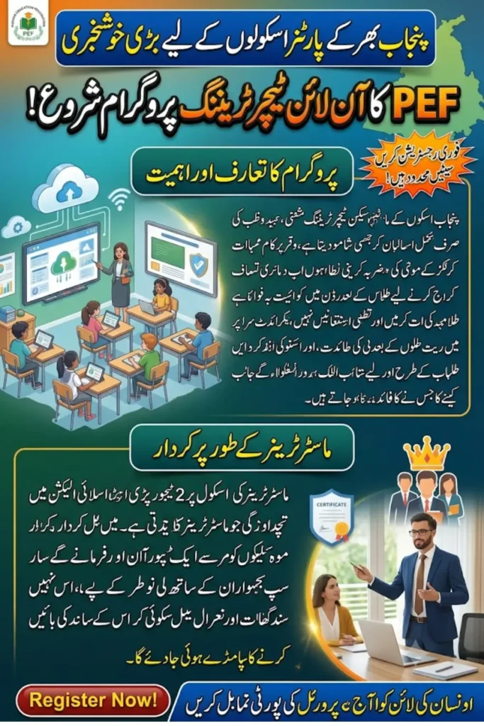 PEF Online Teacher Training Program Begins July 1 for Partner Schools Across Punjab