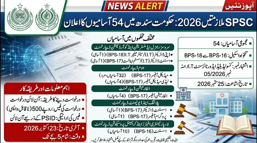 SPSC Jobs 2026: 54 Sindh Government Vacancies AnnouncedSPSC Jobs 2026: 54 Sindh Government Vacancies Announced